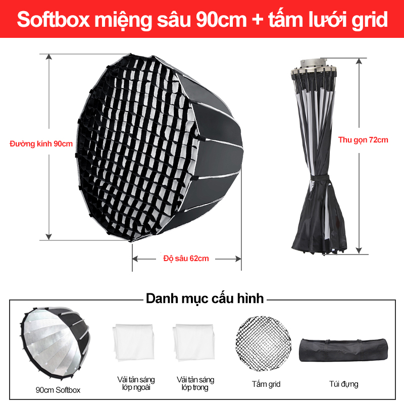 【24 giờ để giao hàng】Đèn Chụp Softbox Bát Giác BK0929 Công Suất 150W - Phụ Kiện Studio Chuyên Nghiệp