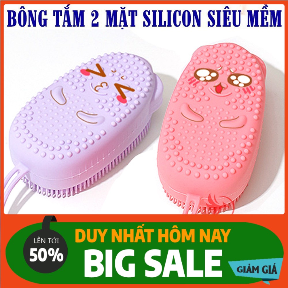 Bông tắm bọt biển silicon tạo bọt kỳ ghét cọ chà lưng tẩy tế bào da chết miếng mút 2 mặt lông siêu mềm