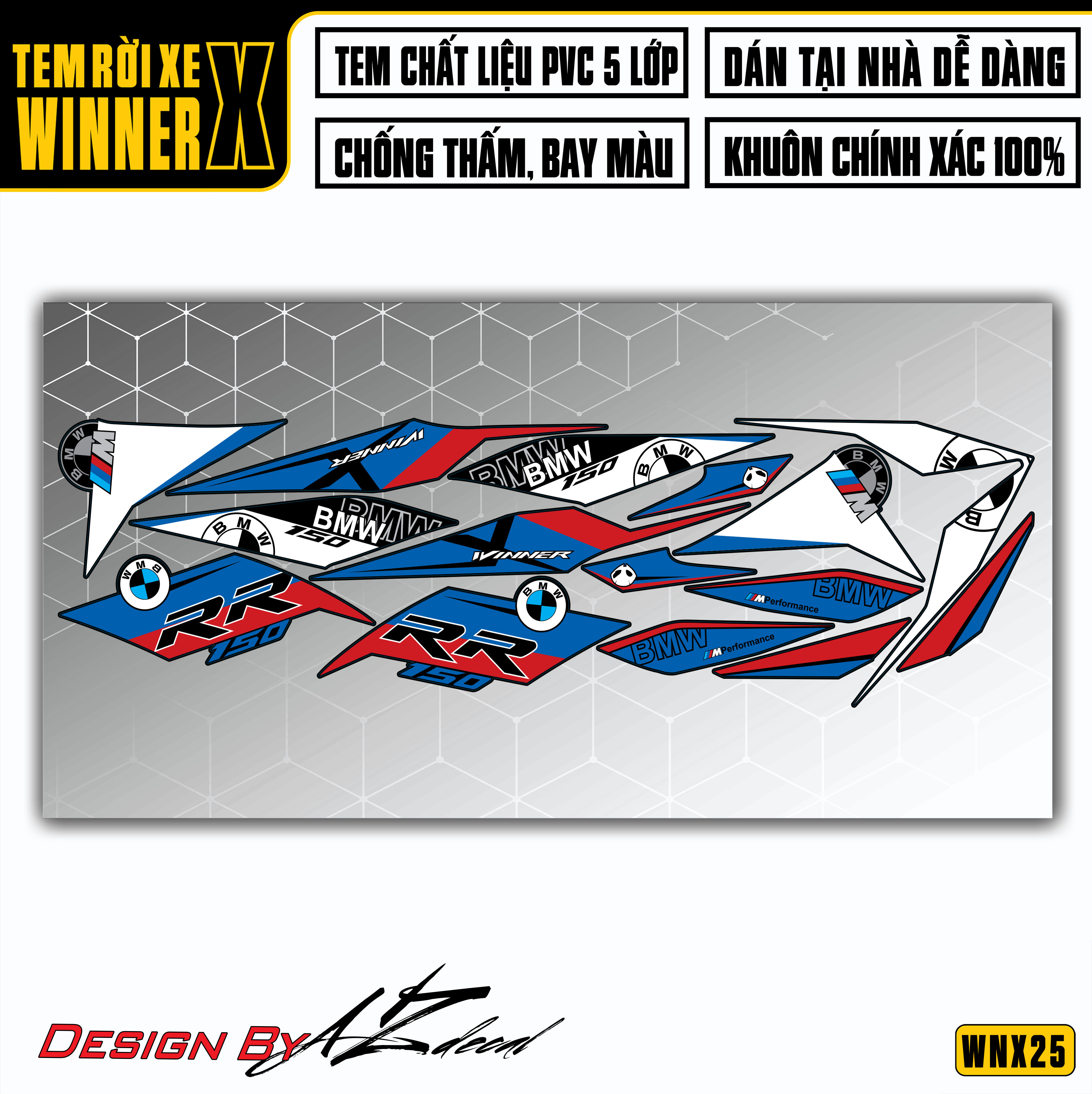 Tem Rời Xe Winner X Mẫu BMW RR | WNX25 | Decal Chế Dán Xe Chống Nước Chống Bay Màu Cắt CNC Khuôn Sẵn