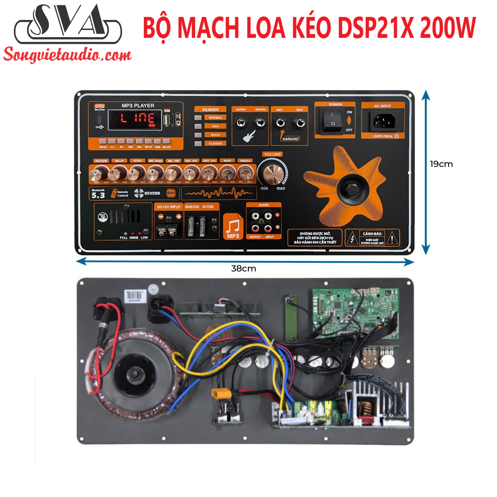 BỘ MẠCH LOA KÉO 4 TẤC ĐÔI REVERB dsp21 (19X38) - MẪU NGANG