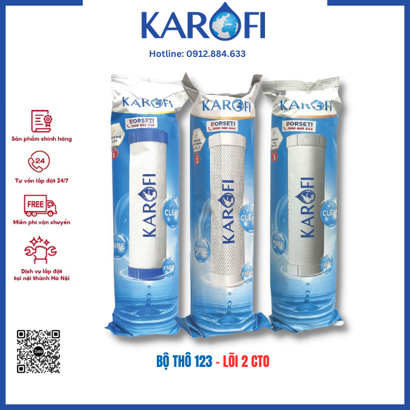 Bộ 3 Lõi lọc nước Karofi 123 chính hãng dùng cho máy S-S038 U95 O-P1310 P95 D52...