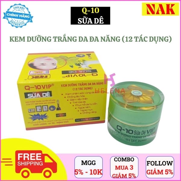 Kem Dưỡng Trắng Da Mặt Đa Năng 12 Tác Dụng Q10 Sữa Dê Trắng Da Chống Nắng Trị Mụn Thâm Nám Chống Lão Hóa (40G)