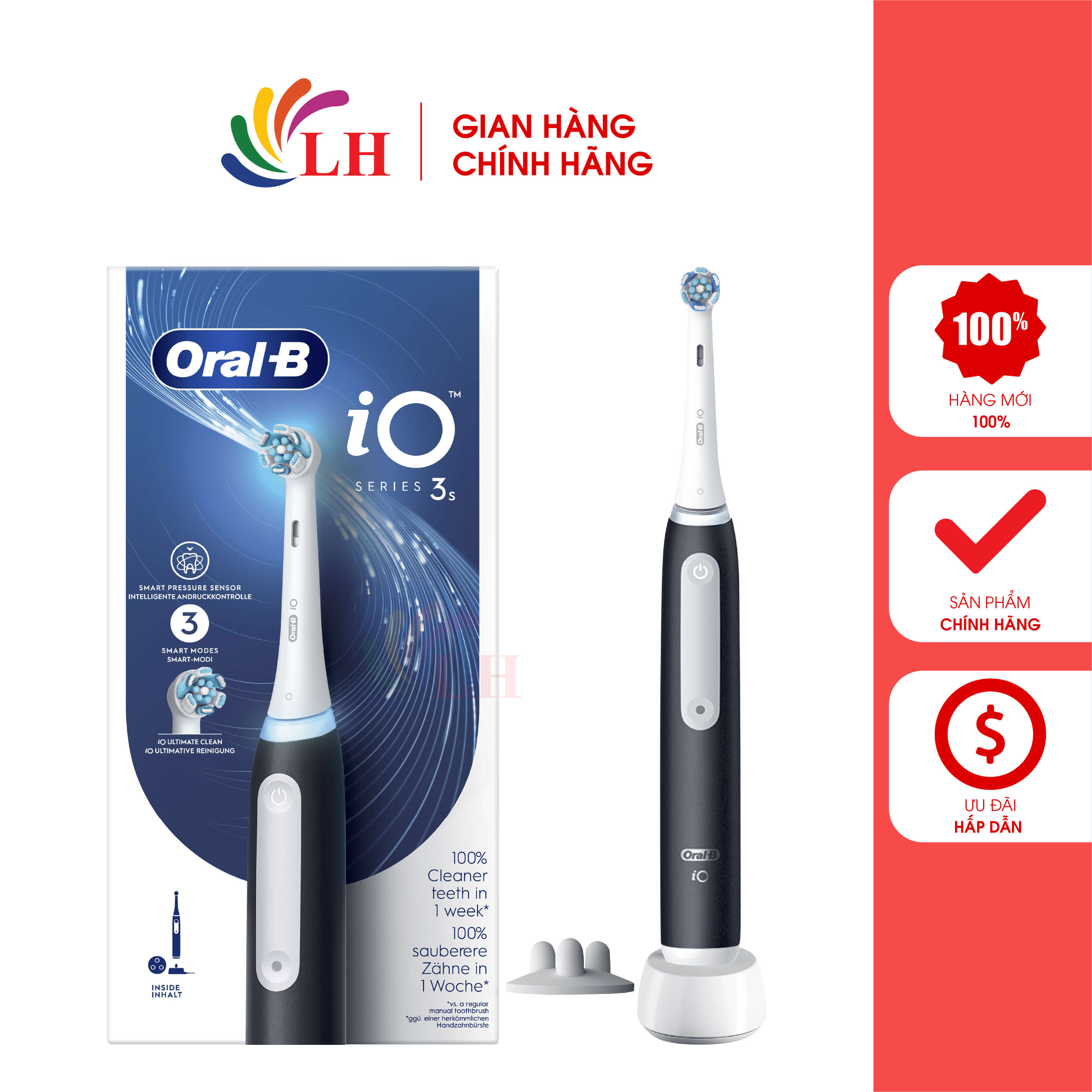 Bàn chải điện Oral-B iO Series 3s - Thiết kế nhỏ gọn thao tác đơn giản 3 chế độ chải vòng màu phát s