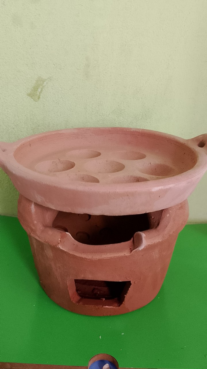 Combo khuôn bánh khọt đất nung 7 lổ và lò 24 cm