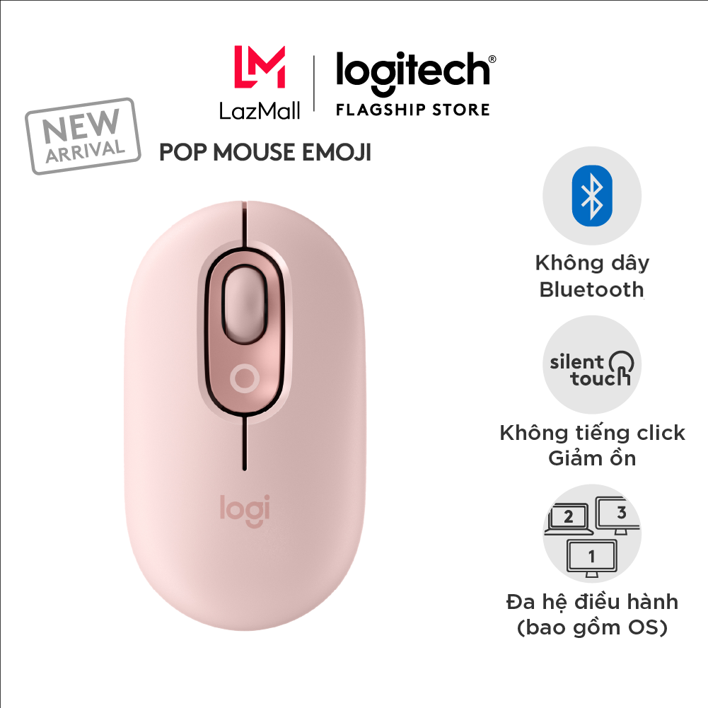 Chuột không dây bluetooth Logitech POP MOUSE - giảm ồn nút emoji tùy chỉnh kết nối 3 thiết bị