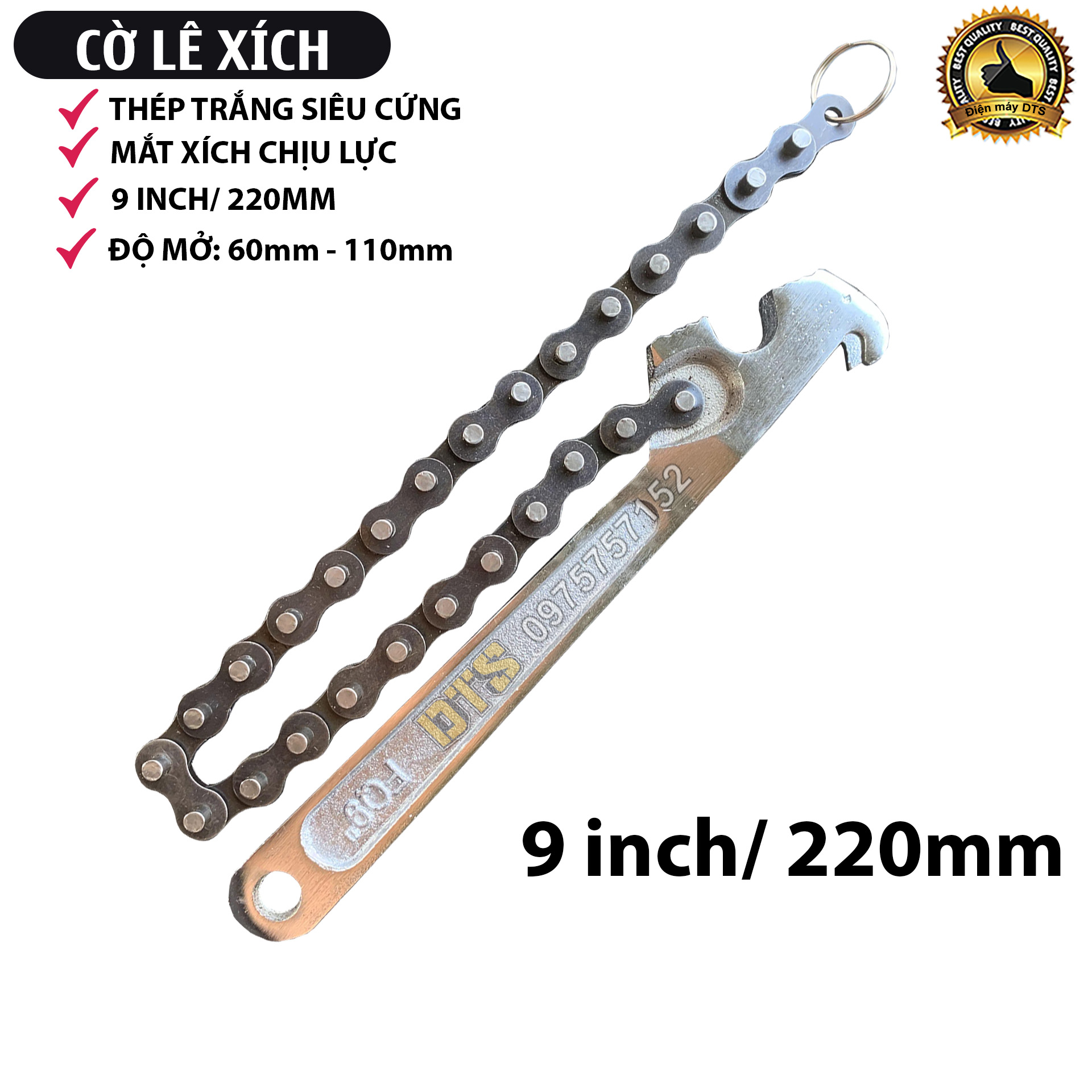 Cờ lê xích thép trắng 12 inch 9 inch mỏ lết xích siêu cứng mắt xích chịu lực cao cờ lê răng cưa mở n