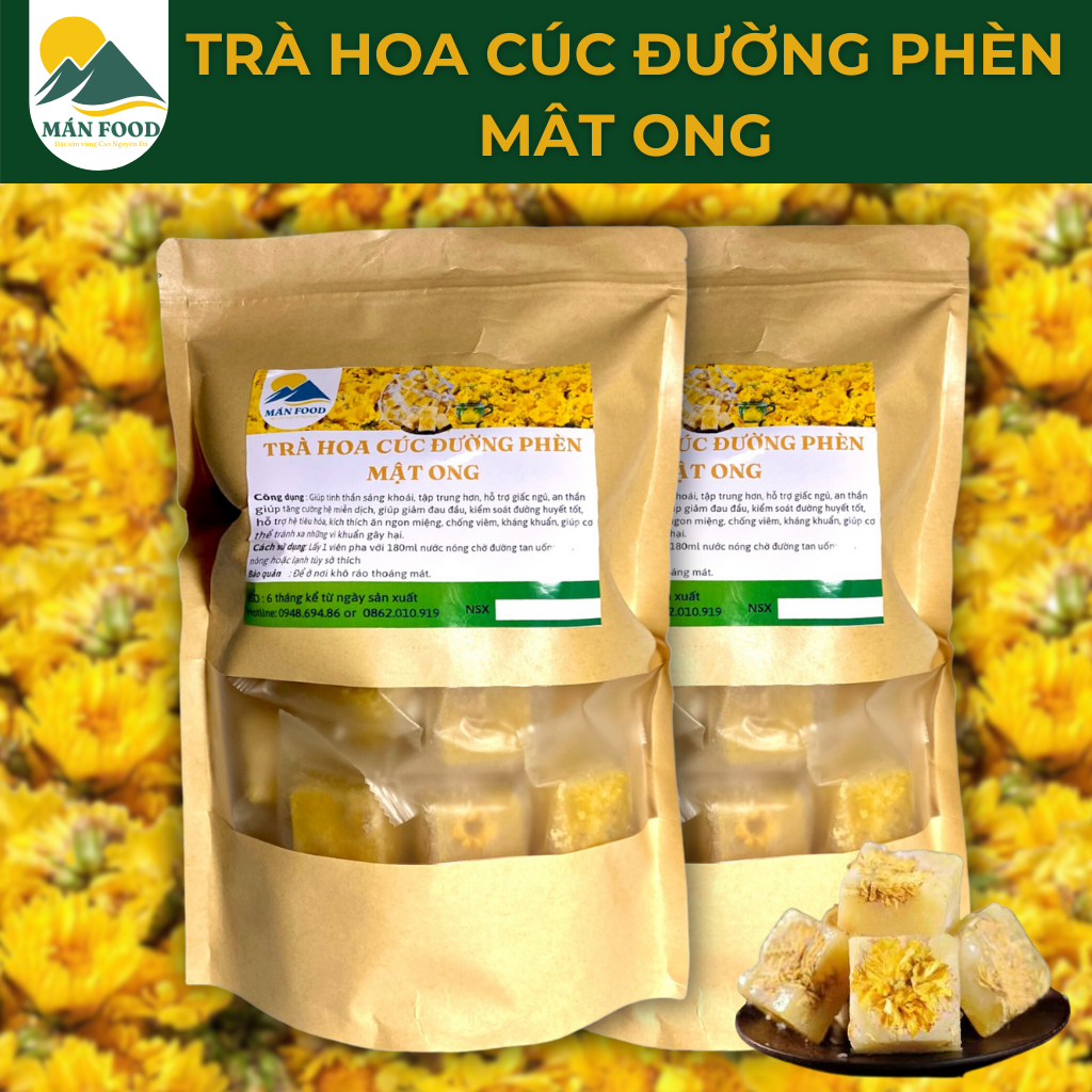 Trà hoa cúc đường phèn mật ong thanh nhiệt giúp ngủ ngon - Trà hoa cúc dạng viên túi zip 500g