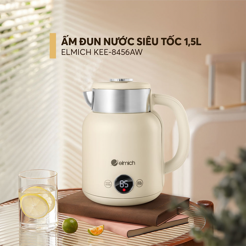 Bình đun nước siêu tốc Elmich KEE 8456, Dung tích 1.5L, Màu Kem/Xanh mint/Xanh lá