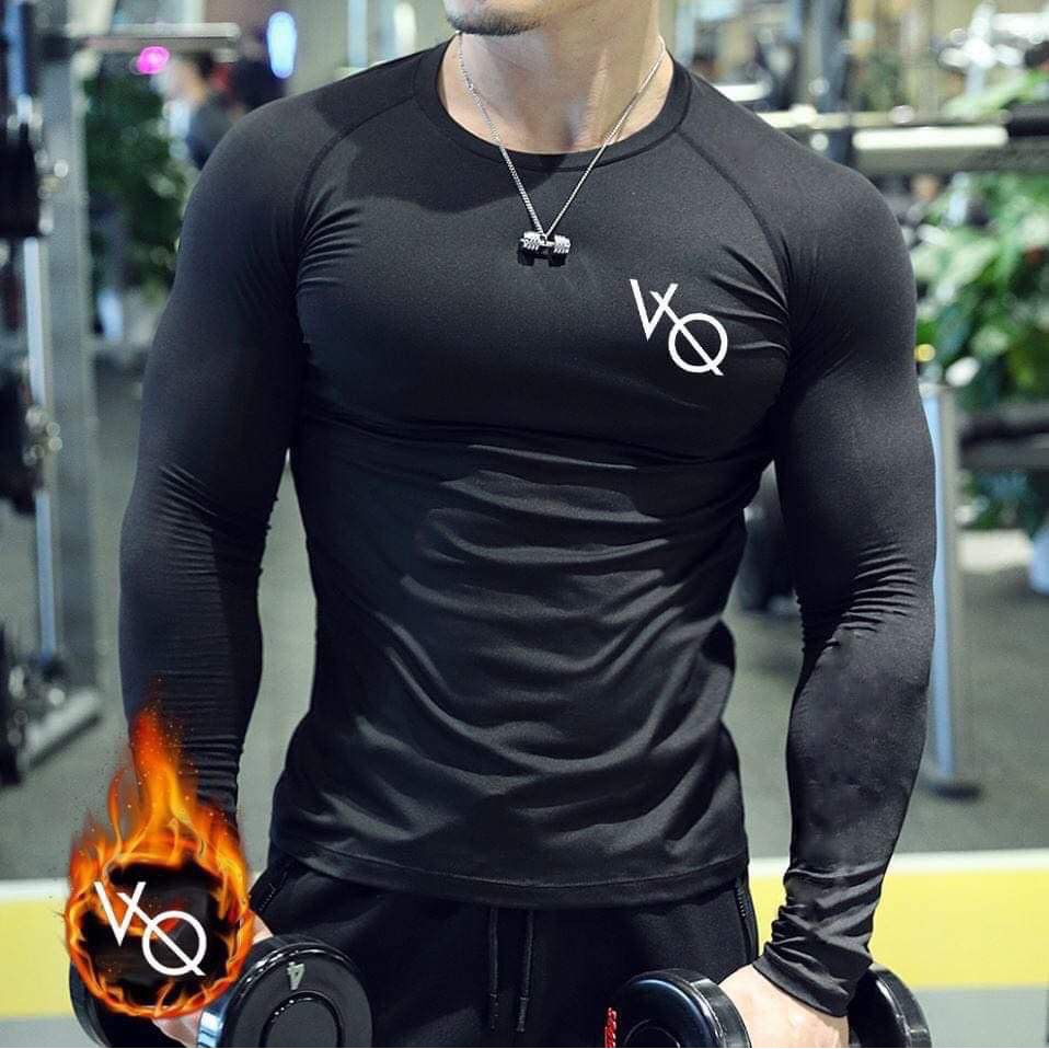 Áo thun nam body cotton lạnh dài tay áo tập gym nam
