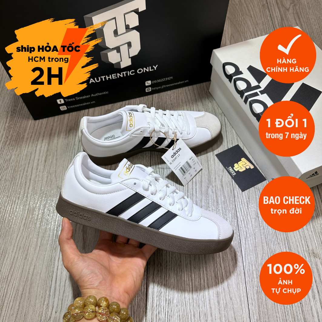[CHÍNH HÃNG] Giày thể thao VL COURT 2.0 WHITE BLACK GUM ID6015 Full Box Tag Auth
