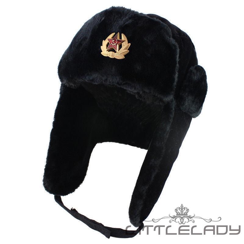 Mũ lông + huy hiệu phong cách quân đội Nga chính hạng độc đáo