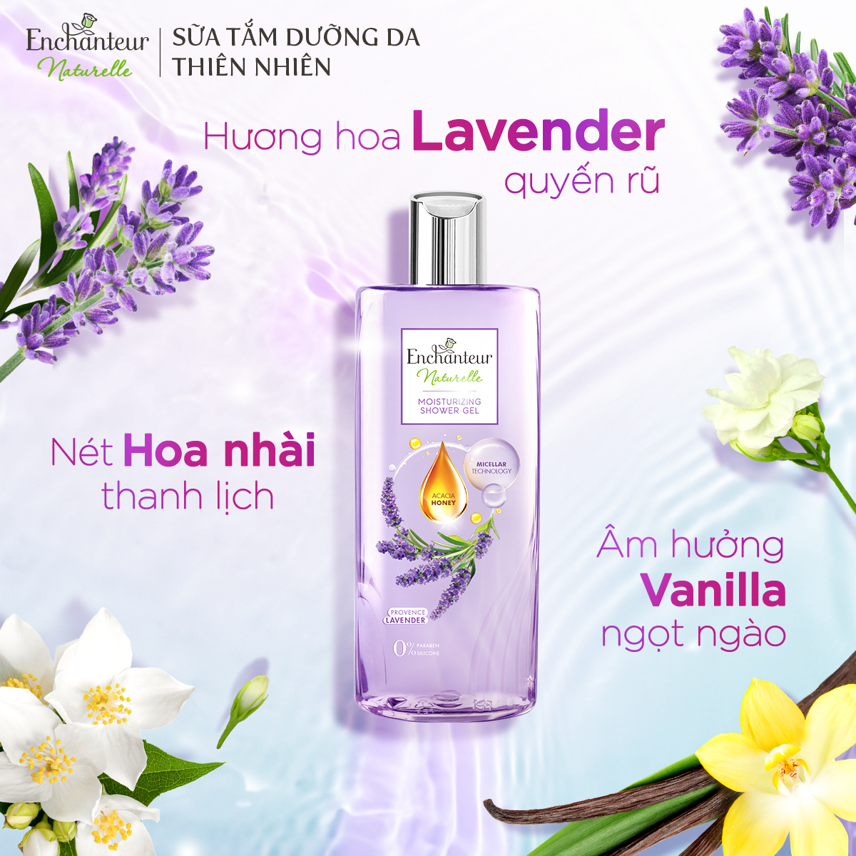 [Gift]  Sữa tắm dưỡng da Enchanteur Naturelle hương hoa Lavender 260gr