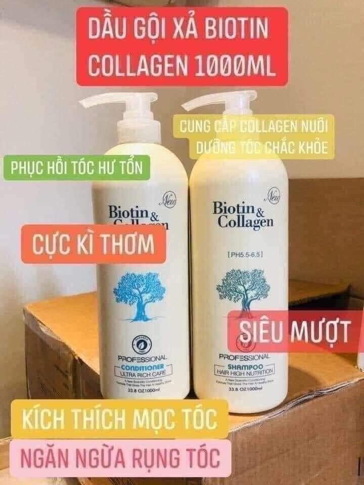 Cặp Dầu Gội Xả Biotin Collagen Trắng (Dung Tích Mỗi Chai 1000 Ml)