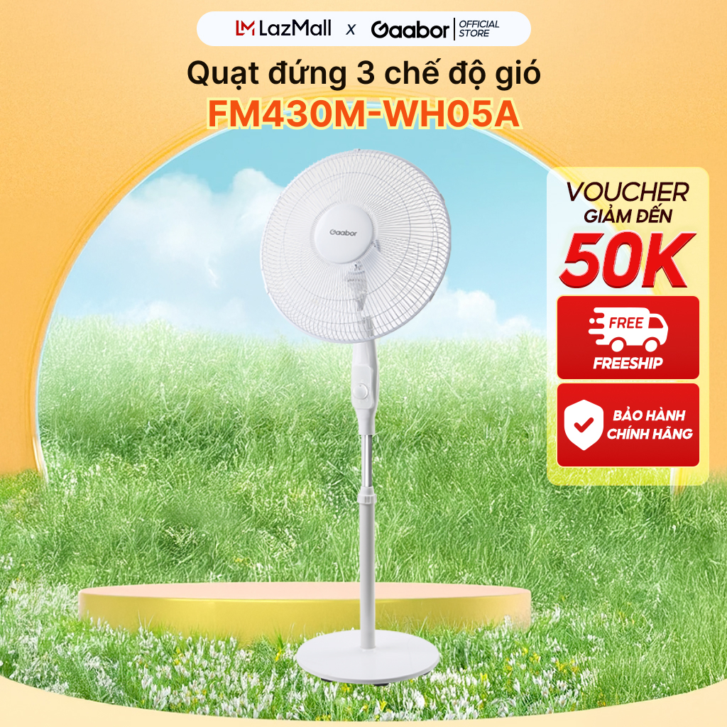 Quạt điện đứng 5 cánh 3 tốc độ Gaabor FM430M-WH05A độ ồn cực thấp đảo gió 90 độ tuần hoàn tùy chỉ