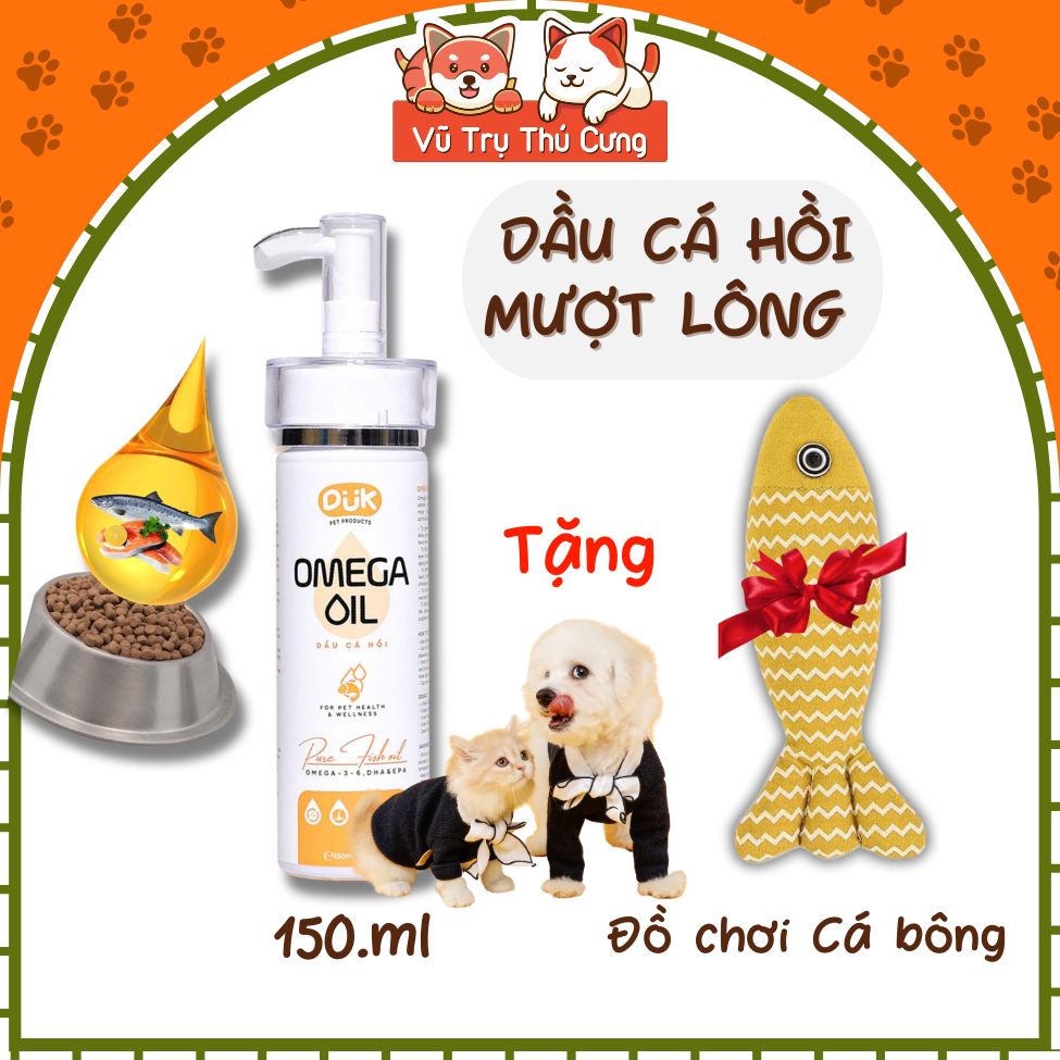 Dầu cá hồi ngăn rụng lông dưỡng lông mềm mượt cho Chó mèo DUK 150ml