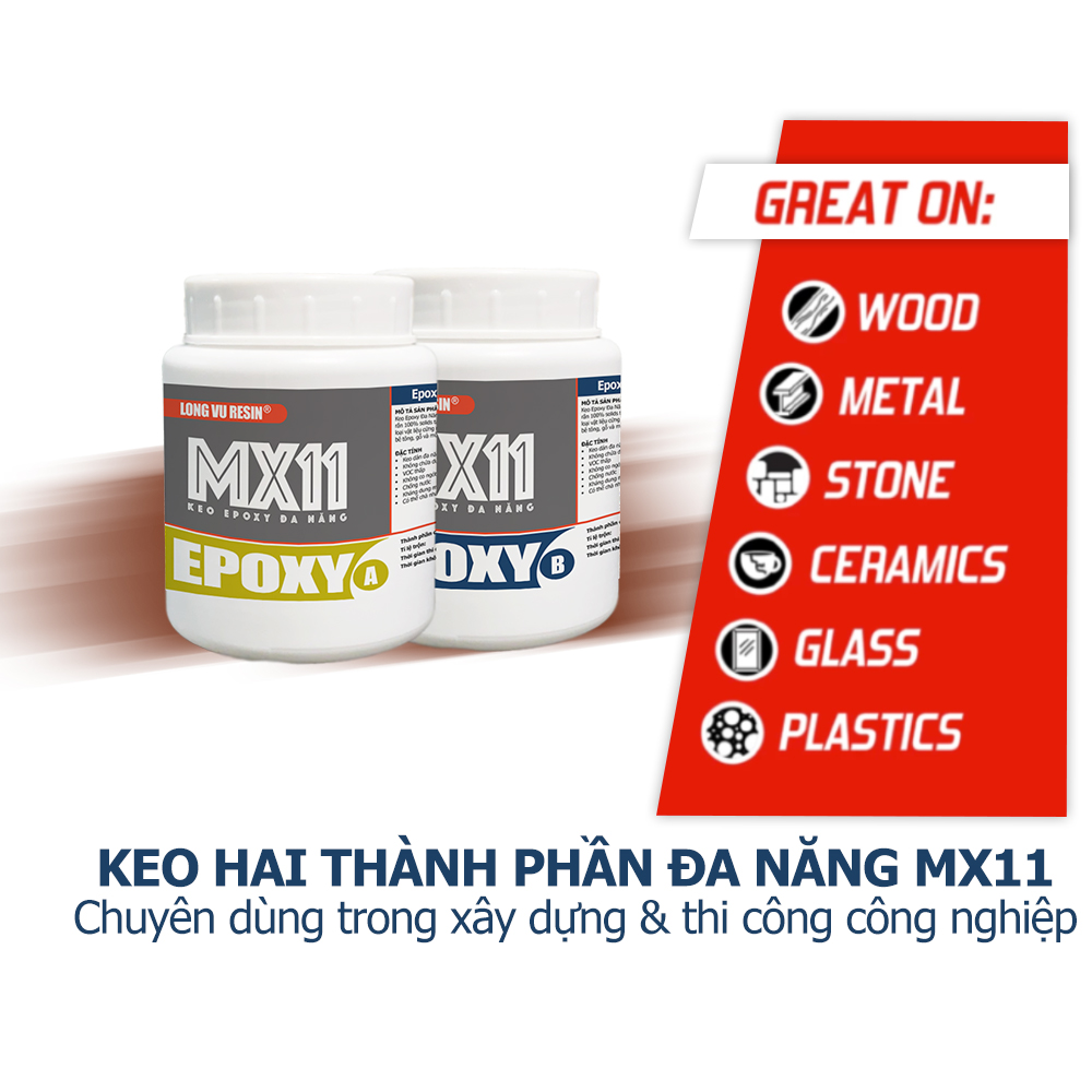Epoxy Đa Năng MX11 - Keo ab keo dán sắt kim loại keo ab cực dính keo 2 thành phần dán sắt dán thép cực dính khô nhanh - Long Vu Epoxy Resin