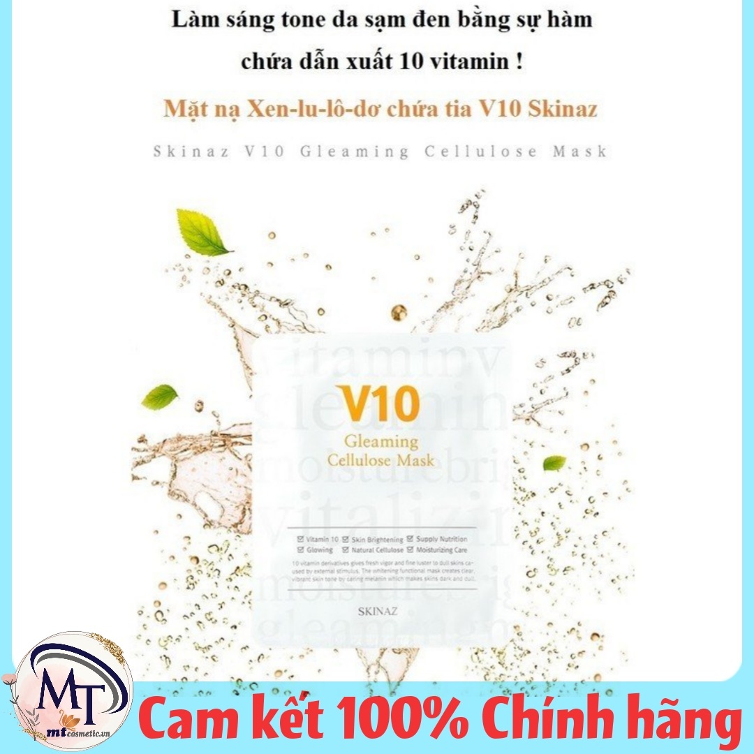 [1 Miếng] Nạ V10 Gleaming SKINAZ đắp mặt cao cấp 100% tự nhiên trắng da kiềm dầu mịn da – Chính Hãng