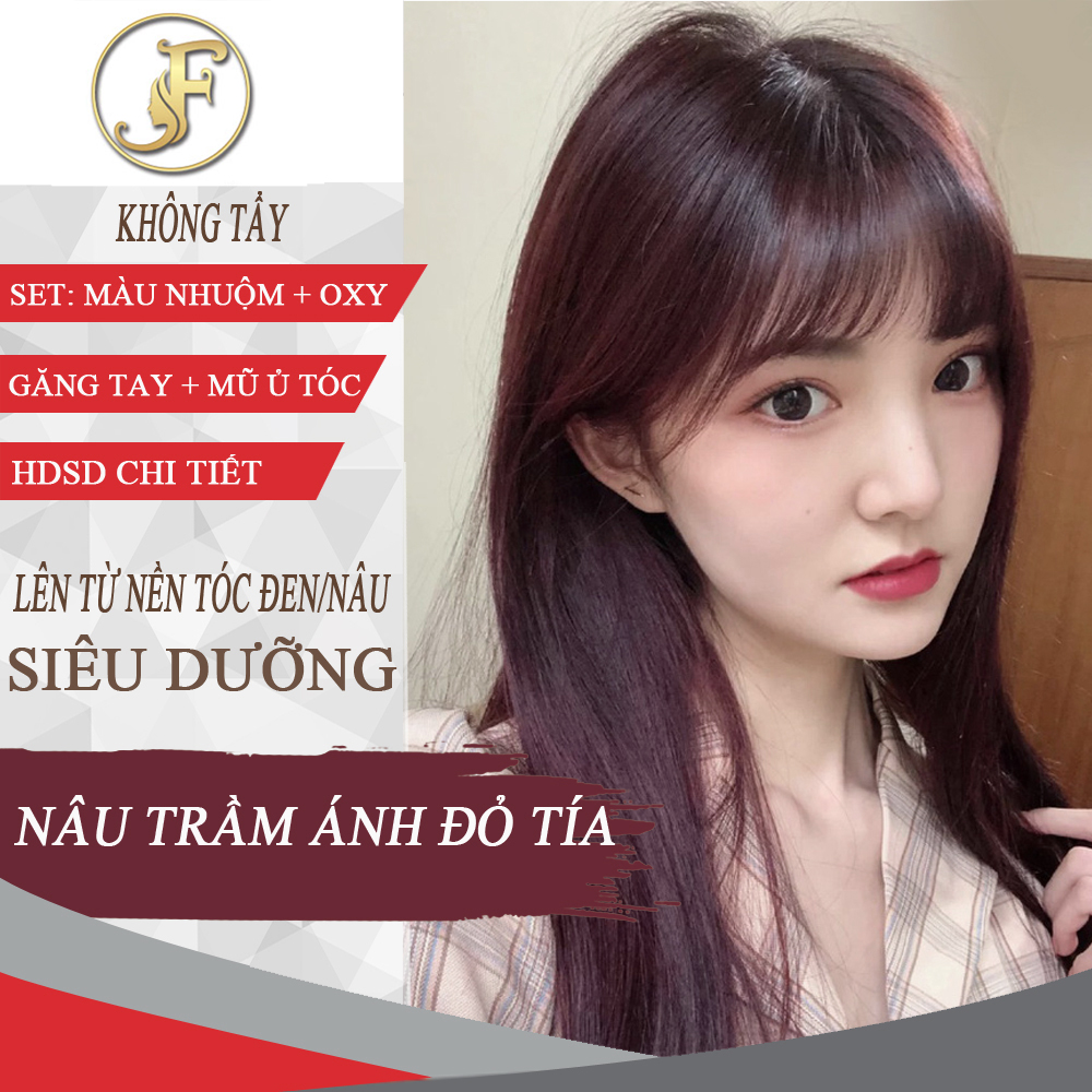 [HCM]Thuốc Nhuộm Tóc Màu Nâu Trầm Ánh Đỏ Tía -tặng oxy