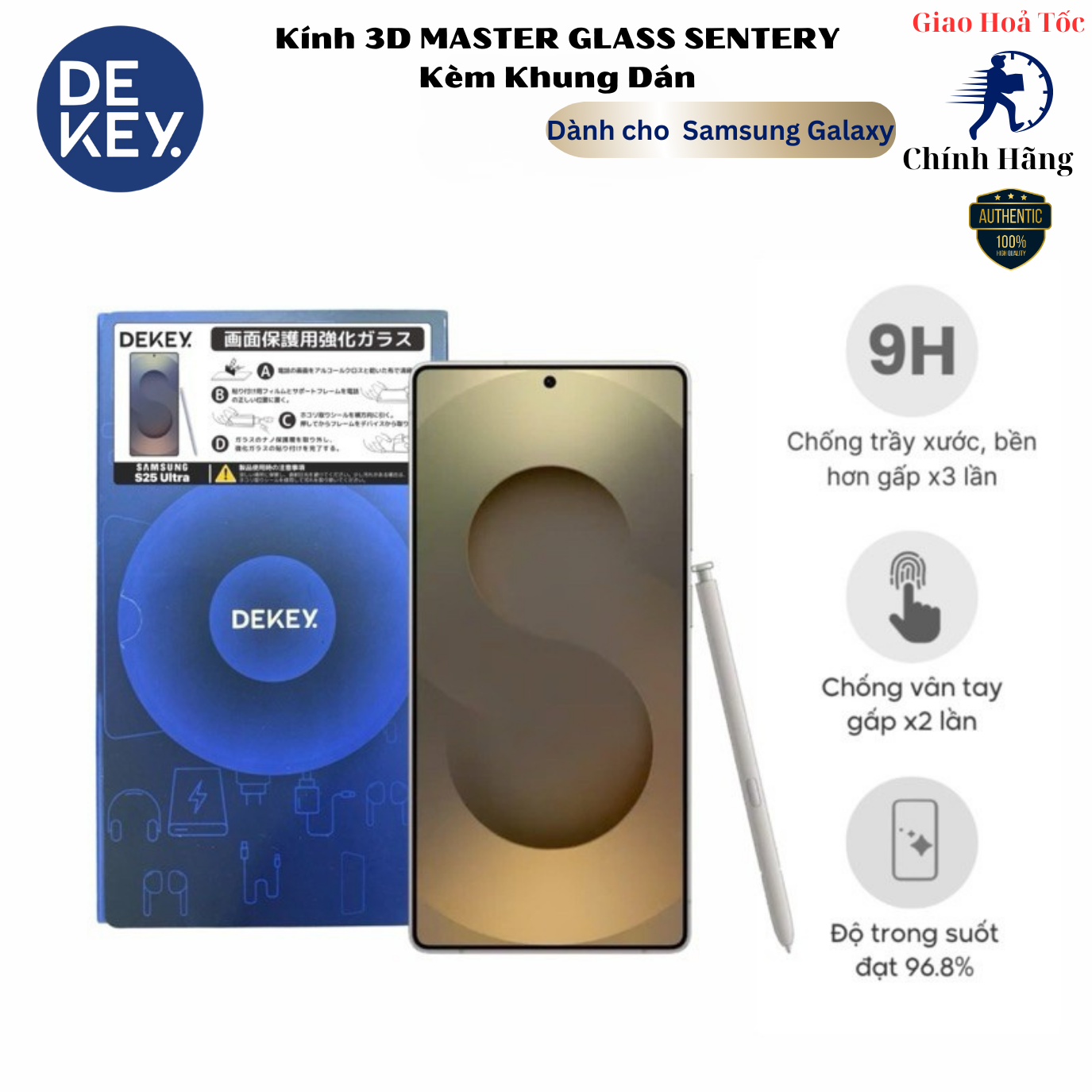 [Japan] Kính Cường Lực DEKEY MASTERGLASS 3D SENTERY cho Samsung S25 Ultra/ S25 Plus/ S25 Kèm Khung T