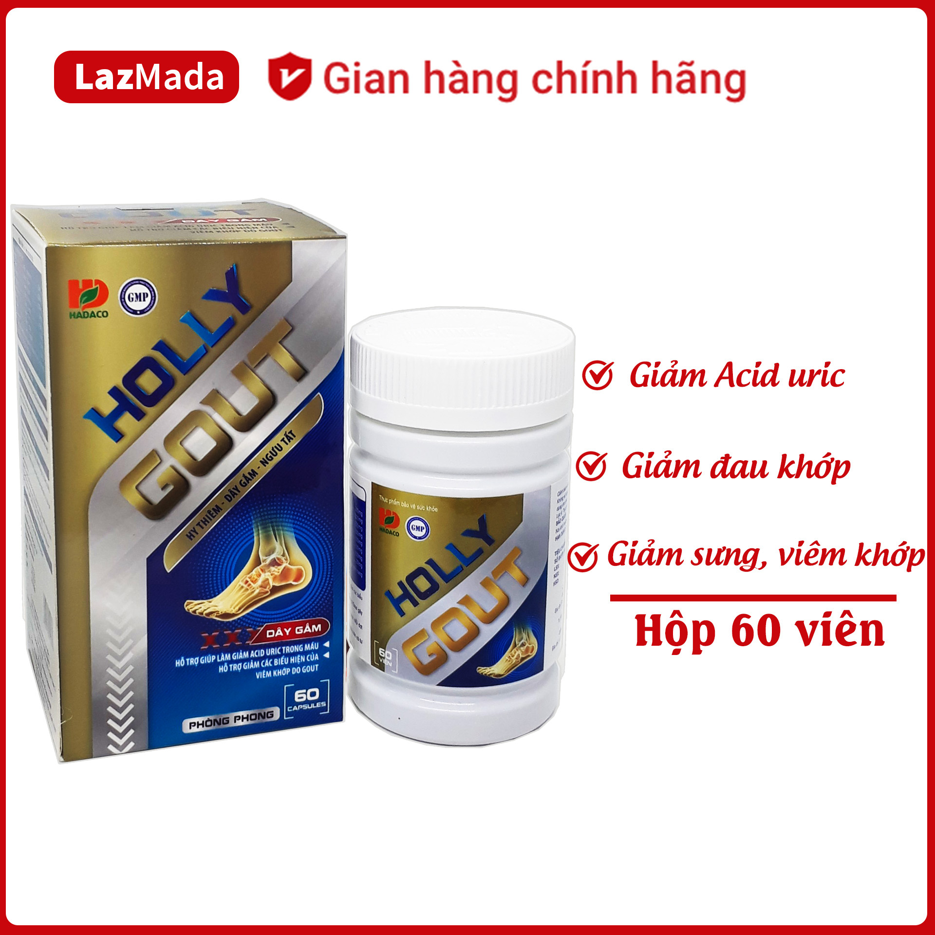 Viên uống giảm Gút Holly Gout giảm acid uric máu giảm đau sưng do gout -Thành phần 100% từ thảo dược