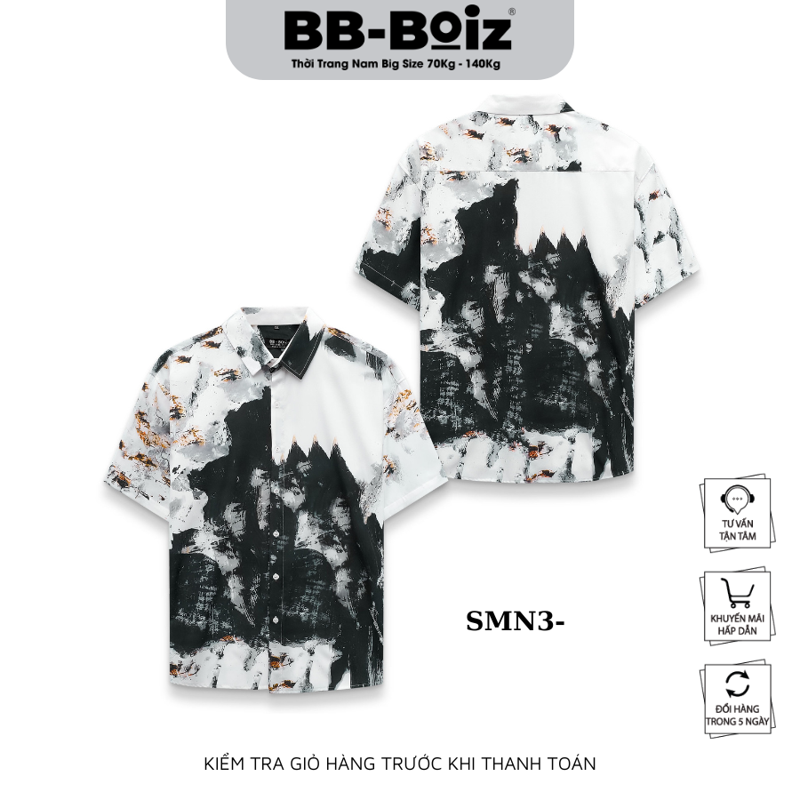 Áo sơ mi họa tiết nam BB-Boiz Big Size vải lụa form 70-140kg - Họa tiết núi đen