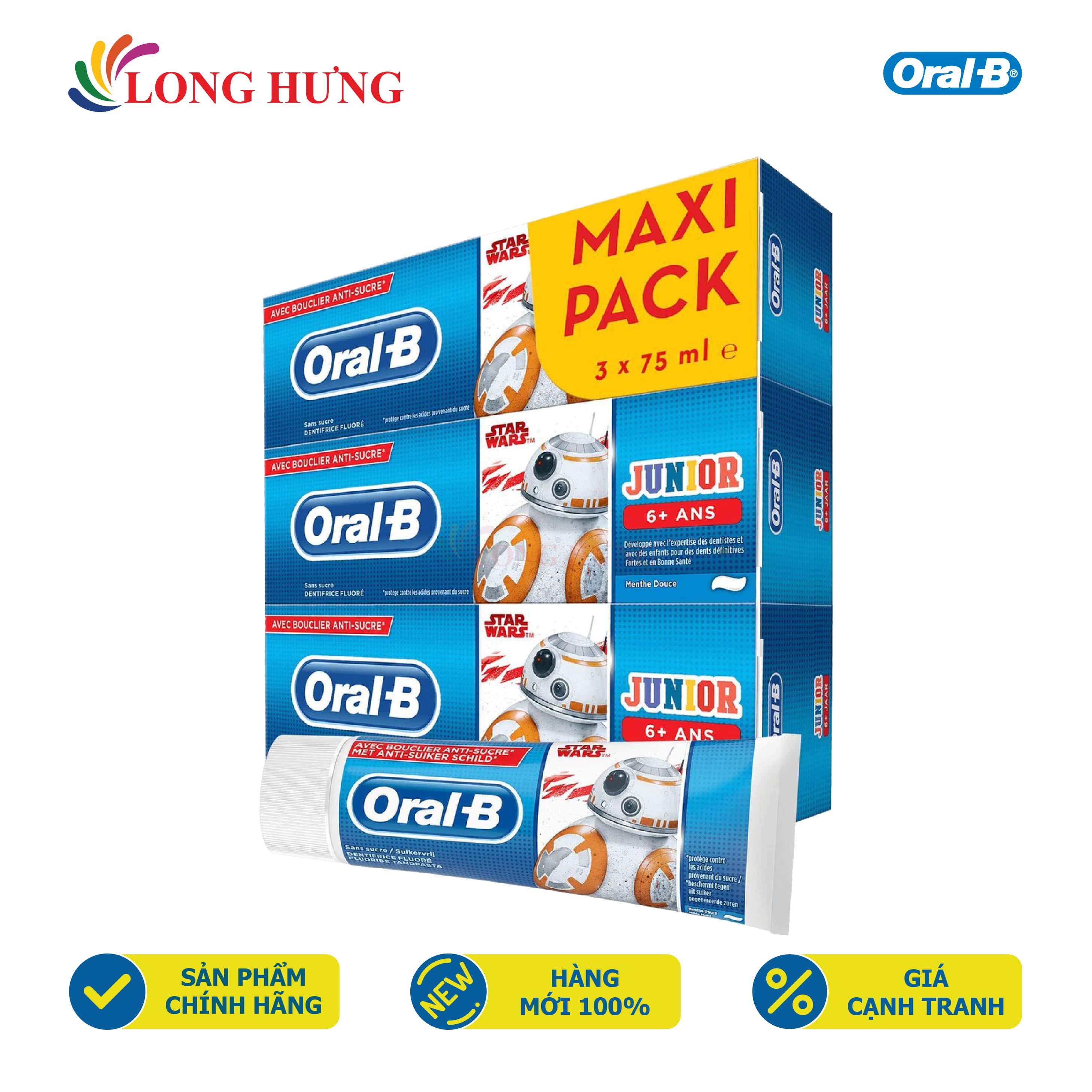 Kem Đánh Răng Trẻ Em Oral - B Junior Star Wars 6+ - Hàng Nhập Khẩu - Có Khả Năng Loại Bỏ Acid Có Trong Thức Ăn Hàng Ngày Gây Sâu Răng Các Bệnh Về Răng Nướu Của Trẻ