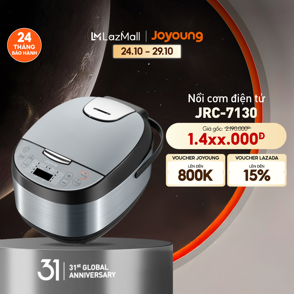 Nồi cơm điện tử Joyoung JRC-7130 | Dung tích 1.8L | Công suất 850W