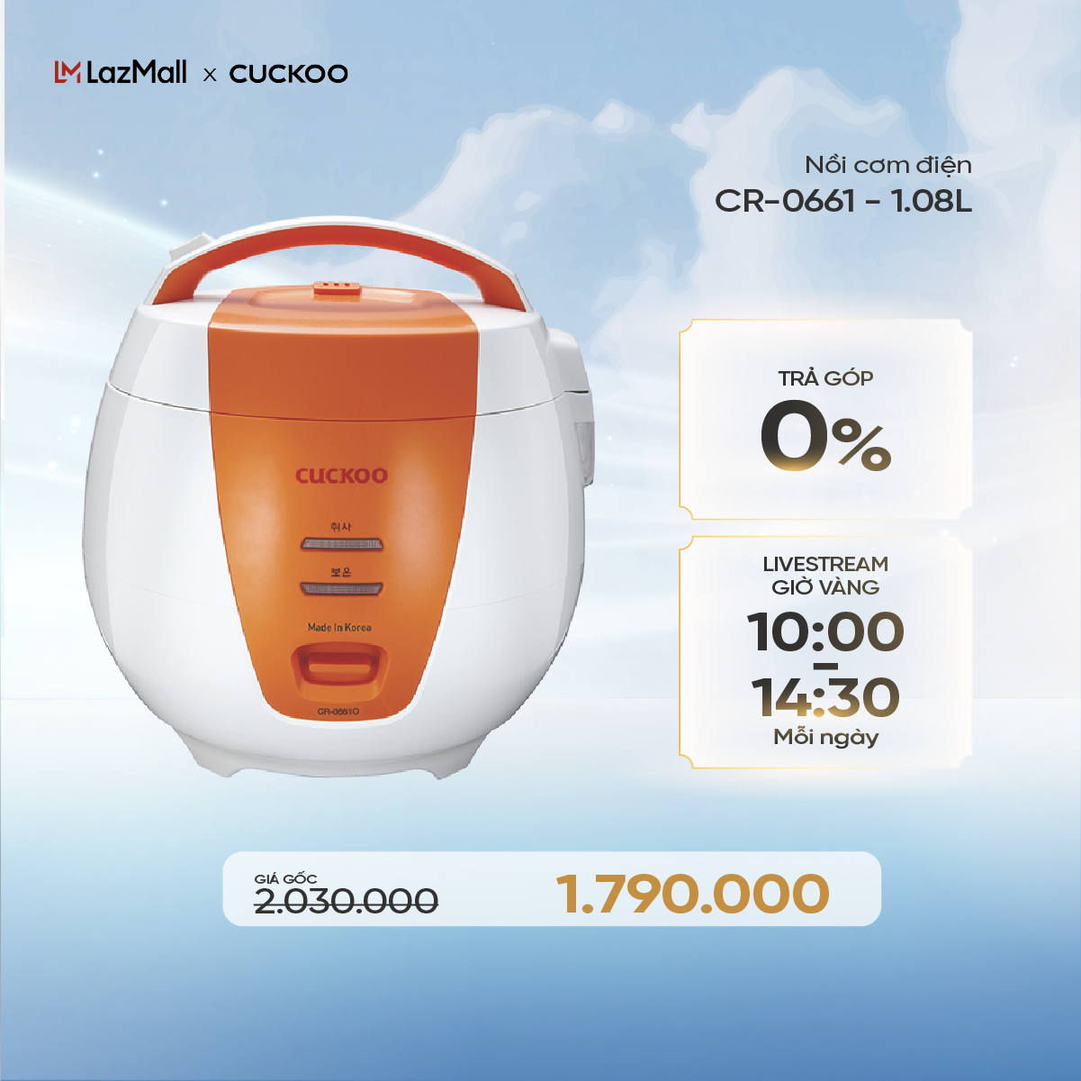 Nồi cơm điện Cuckoo 1L CR-0661 - Lòng nồi chống dính - Mã quốc tế tiếng Anh - Hàng chính hãng