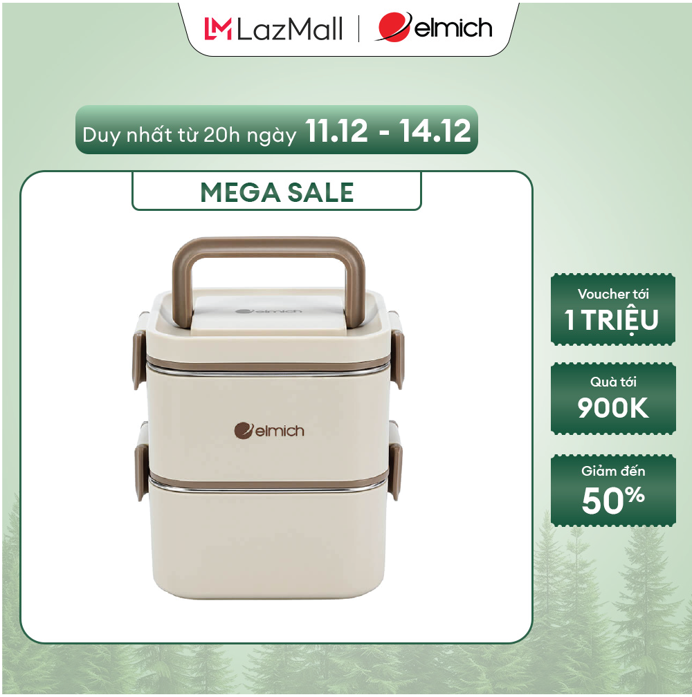 (SALE TẾT)Hộp cơm 2 tầng inox 304 Elmich EL8381 dung tích 1.3L