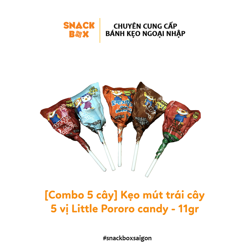 Combo 5 Cây Kẹo Mút Trái Cây 5 Vị Little Pororo Candy 11gr - Hàn Quốc
