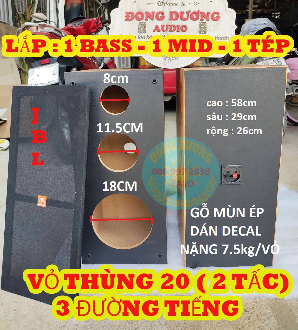 VỎ THÙNG LOA BASS 20 - LẮP CHO 1 BASS 1 trung 1 TRÉP - GIÁ 1 ĐÔI  TẶNG KÈM BÔNG TIÊU ÂM