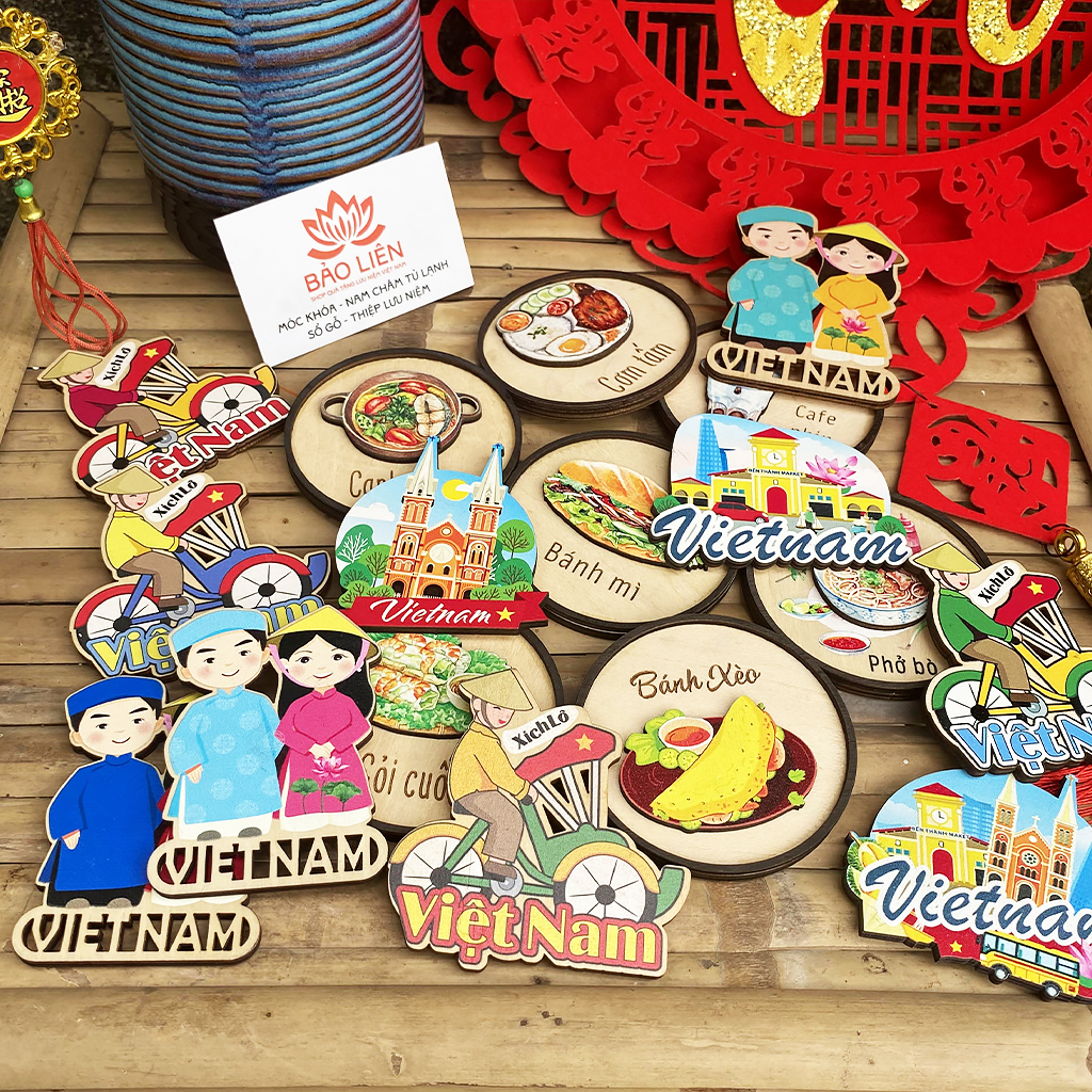 Magnet Việt Nam - Nam châm tủ lạnh - Hít tủ lạnh chất liệu Gỗ Bảo Liên Souvenir