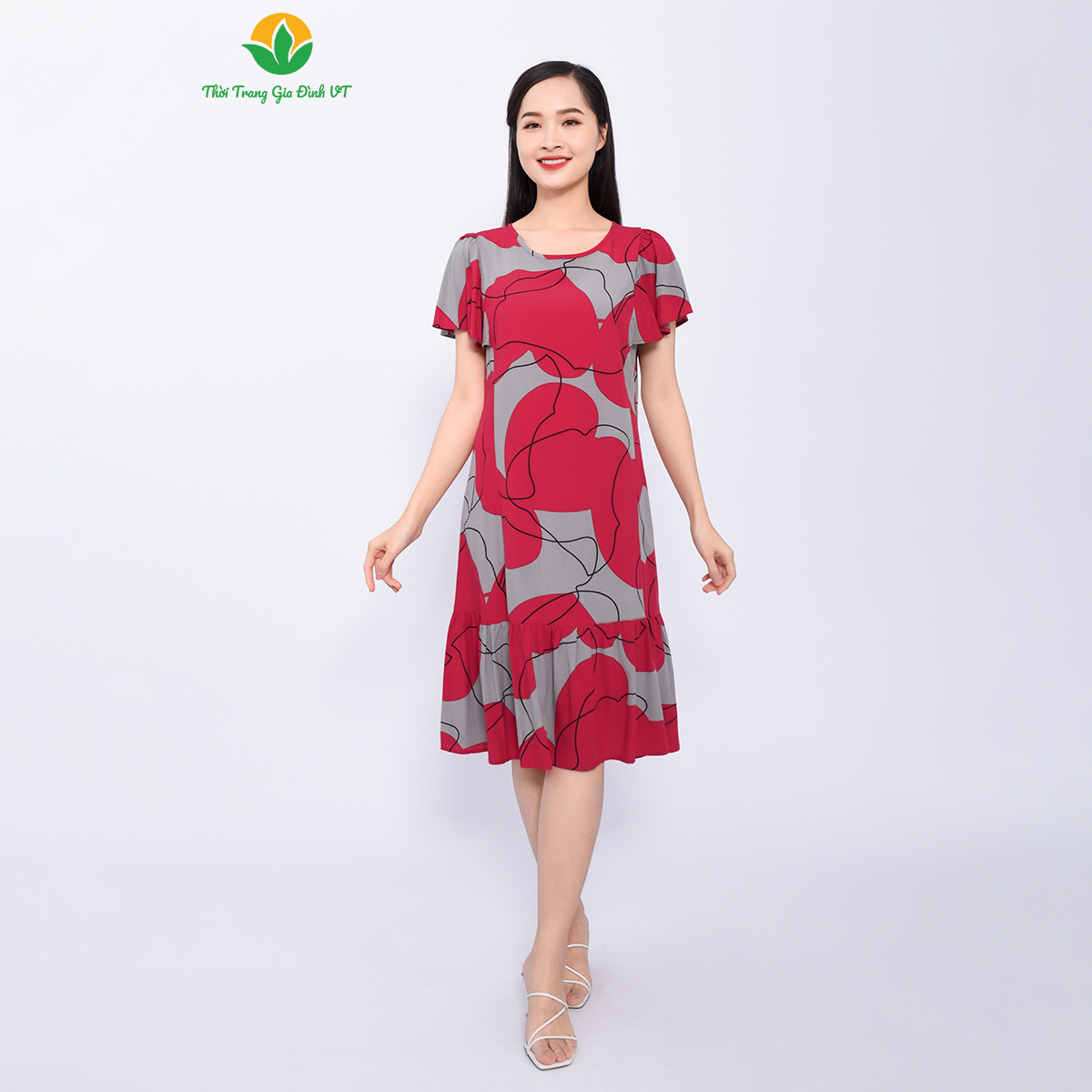 Đầm váy nữ trung niên mùa hè Việt Thắng chất Rayon lanh  - V03.2303