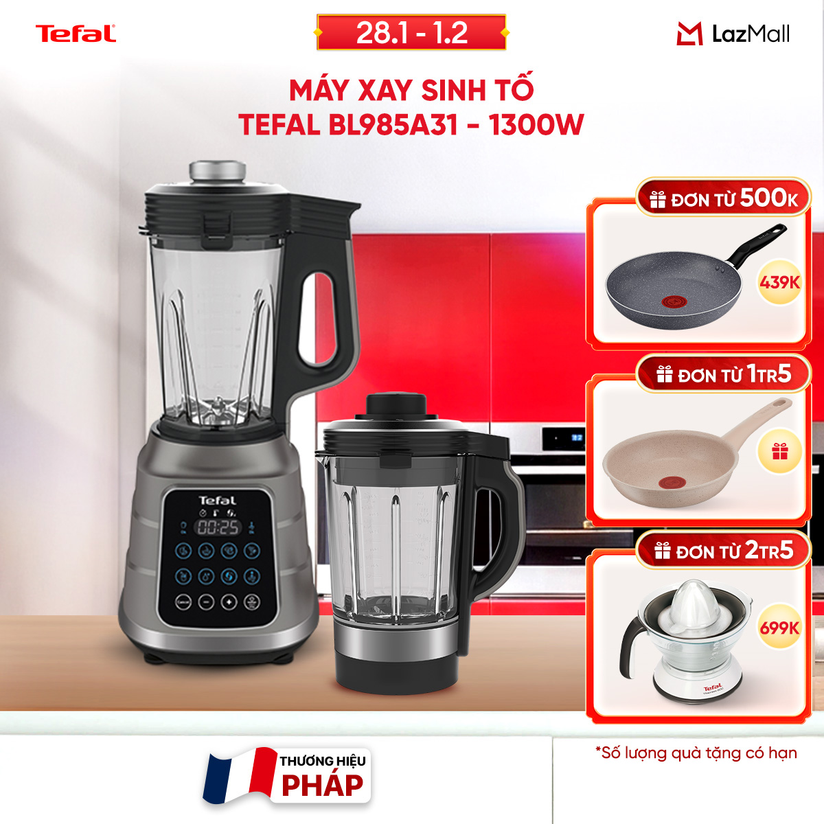 [SIÊU SALE TẾT 15.1 - 10.2] Máy xay sinh tố và làm sữa hạt đa năng Tefal UBB BL985A31 - 1300W - 2 cố