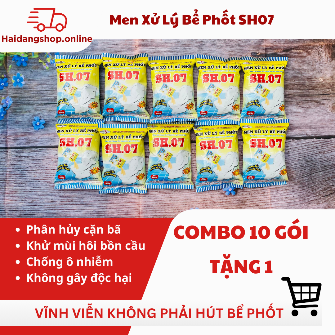 [ SỈ 10 GÓI TẶNG 1 GÓI ] Men xử lý bể phốt SH07 gói 200g Khử mùi tiêu bồn cầu - Không hiệu quả hoàn 