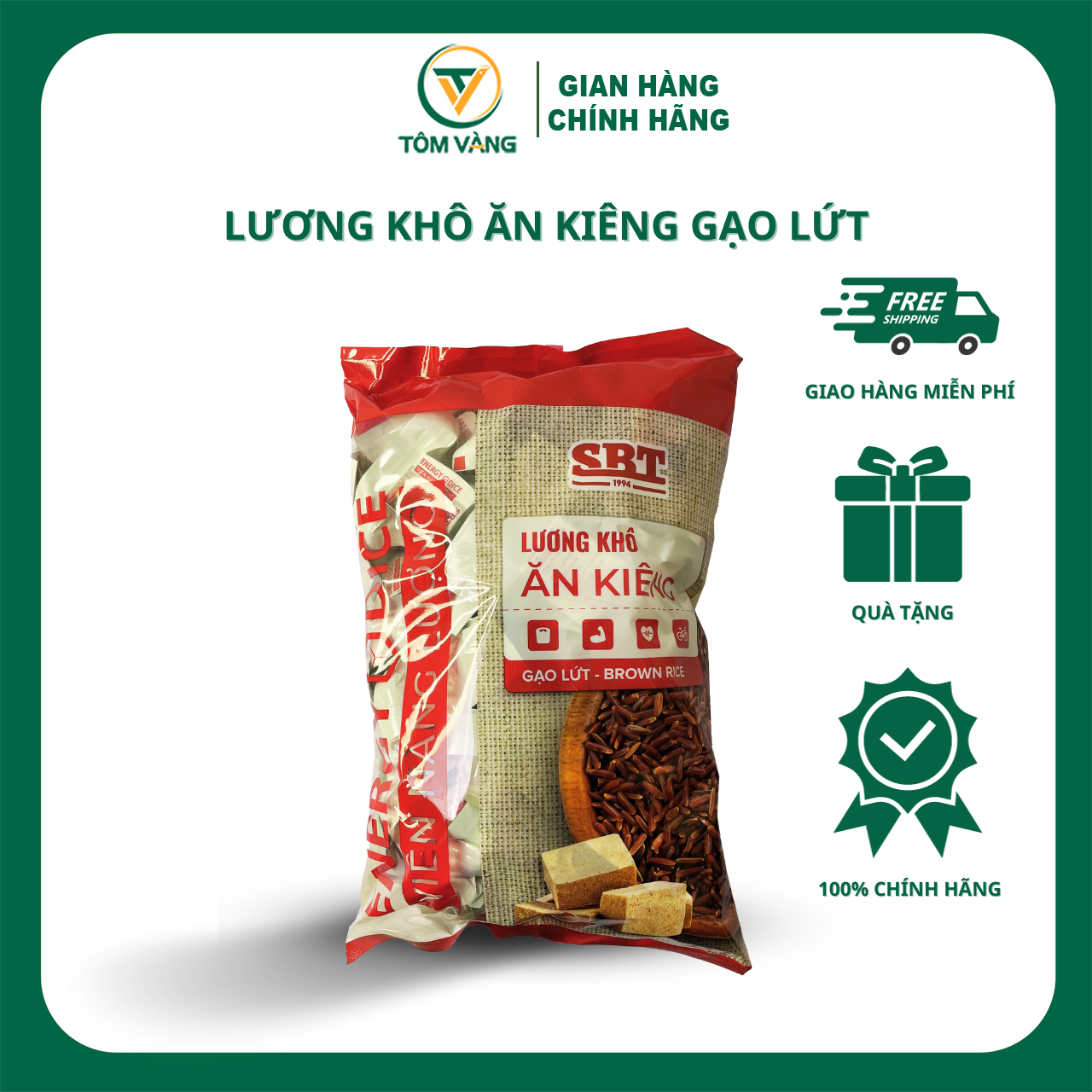 Lương Khô SBT Energy Dice (Ăn Sáng Ăn Kiêng Ăn Vặt Bữa Phụ) - Túi 500g - Tôm Vàng