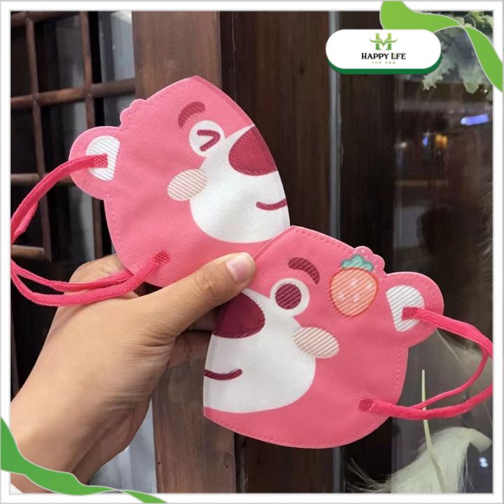 Khẩu Trang Trẻ Em Gấu Lotso Dễ Thương (Túi 10 Cái) – 3 Lớp Bảo Vệ Êm Mềm Hình Thú Siêu Cute