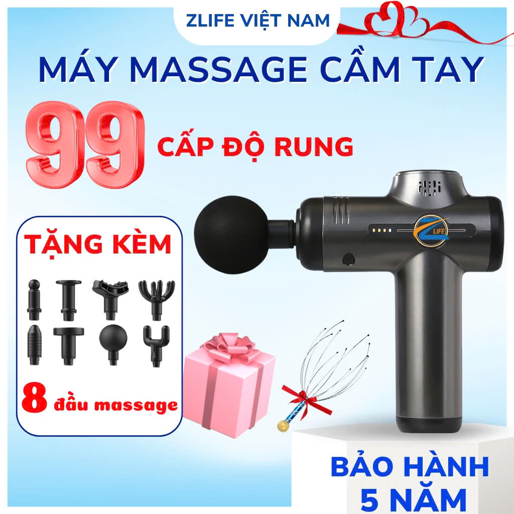 Máy massage cầm tay Zlife Z668, súng đấm lưng cổ vai gáy 12 đầu thay thế