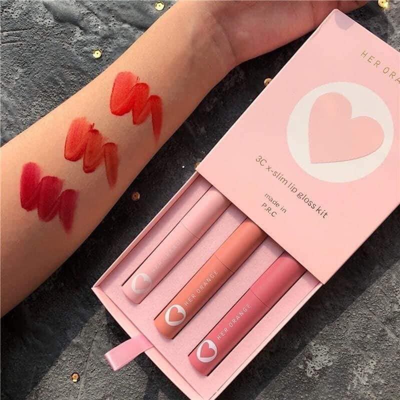 [HCM]Set 3 cây son Herorange Trái tim 3C x-slim lip gloss kit hàng nội địa Trung