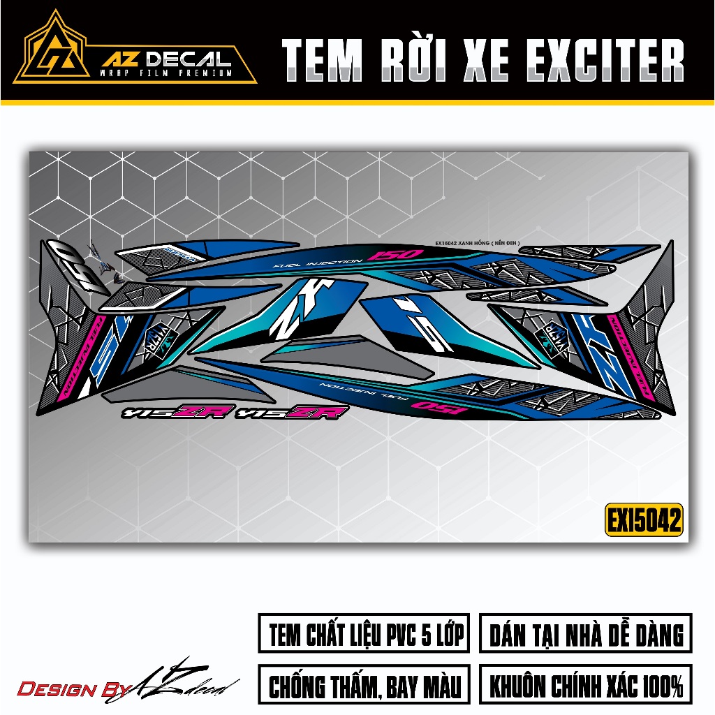 Tem Xe Exciter 150 | EX15042 | Team Decal Hình Dán Rời Xe Máy Đen Đỏ Trắng Xanh GP Chống Nước