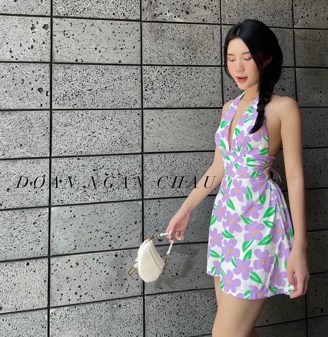 ( MIỄN PHÍ SHIP) Đầm nữ cổ yếm hở lưng đầm hoa nhí vintage đầm  hoa cột nơ eo đầm nữ midi mặc đi chơ