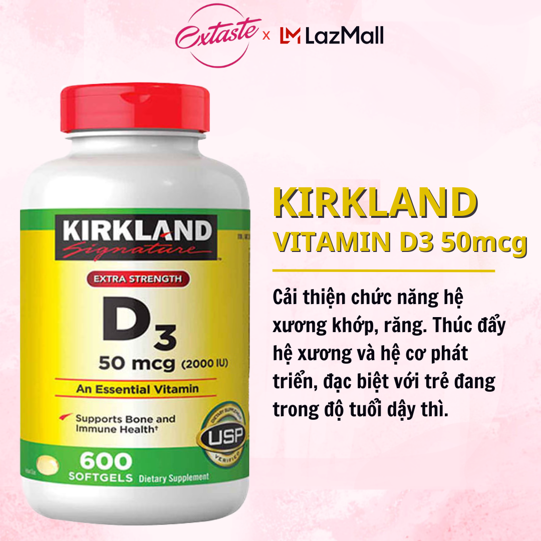 Viên uống vitamin d3 2000IU kirkland - vitamin mặt trời 600 viên tăng khả năng hấp thụ canxi hỗ trợ xương khớp khỏe mạnh