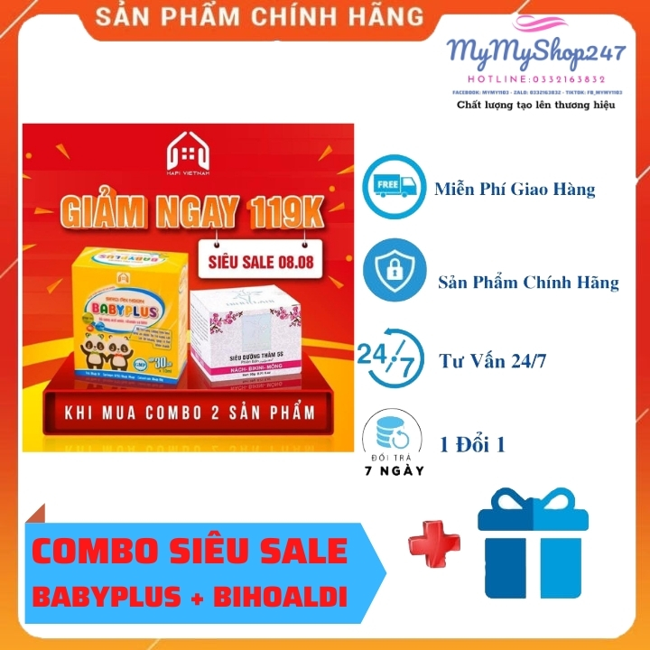 Combo Con Khỏe - Mẹ Xinh Với 2 Sản Phẩm Siro Ăn Ngon Babyplus Và Siêu Dưỡng Thâm 5S Biholadi