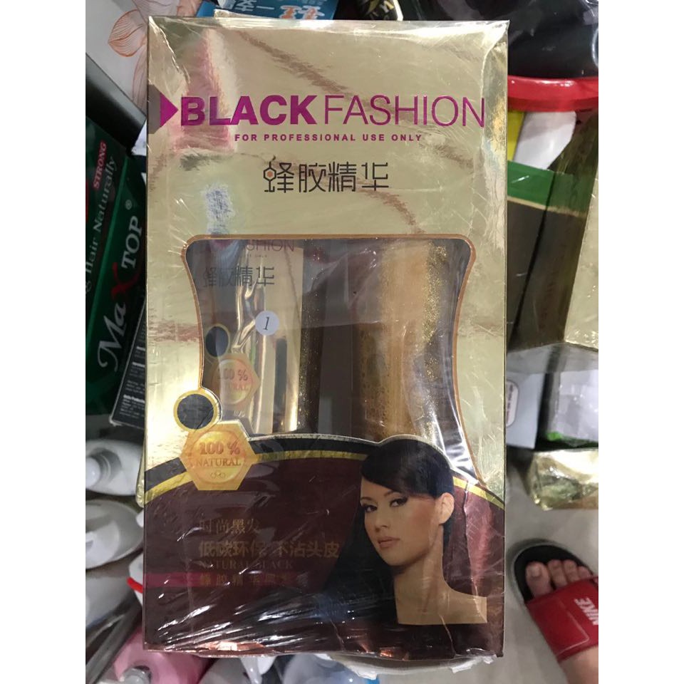 Nhuộm Tóc Đen Phủ Bạc Vàng Nhũ Black Fashion 500Ml X2