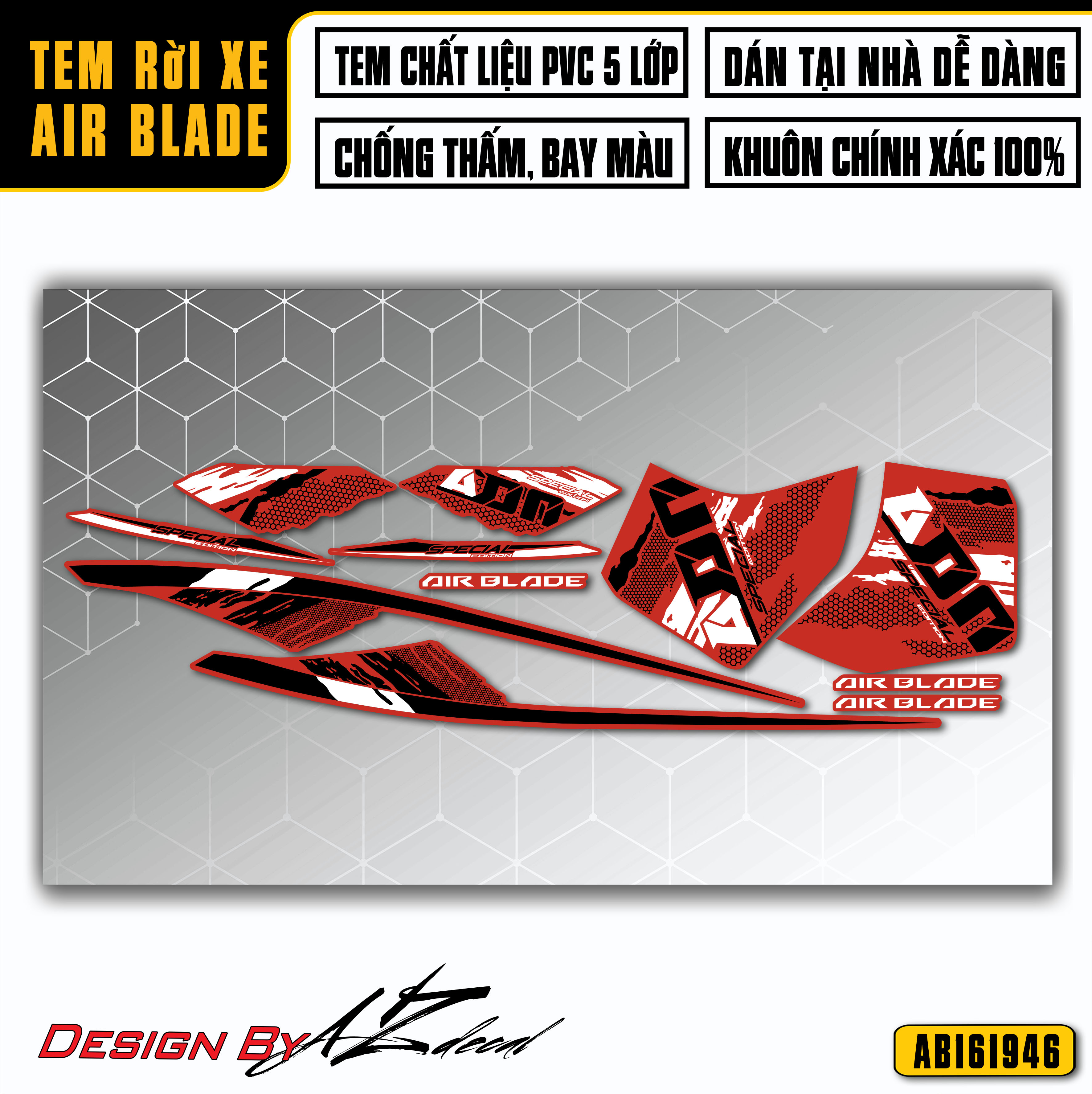 Tem Airblade Thiết Kế Special Edition | AB46 | Team Decal Dán Xe Máy Air Blade AB Đời 2016 2019 2020