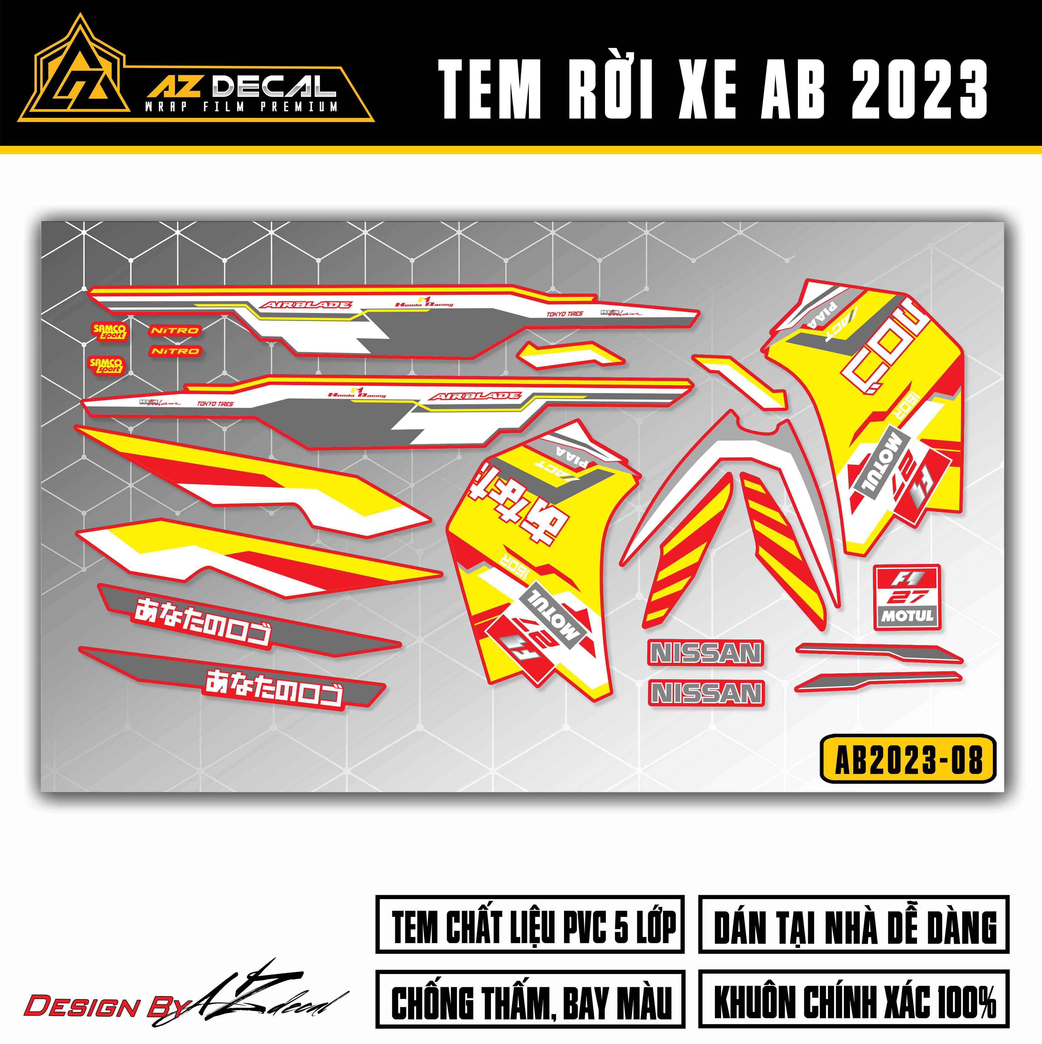 Tem AirBlade 2023 Mẫu Nissan Motul | AB2023-08 | Team Decal Dán Xe Máy AB Air Blade 125 160 Chống Nư