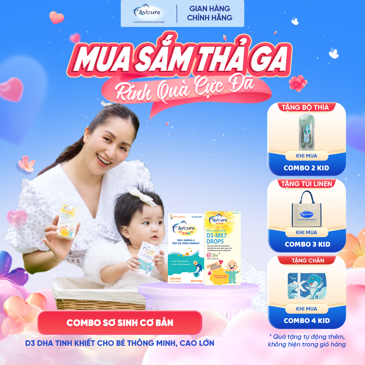 Bộ vi chất D3 K2 MK7 và Avisure DHA giúp bé cao lớn thông minh mắt sáng