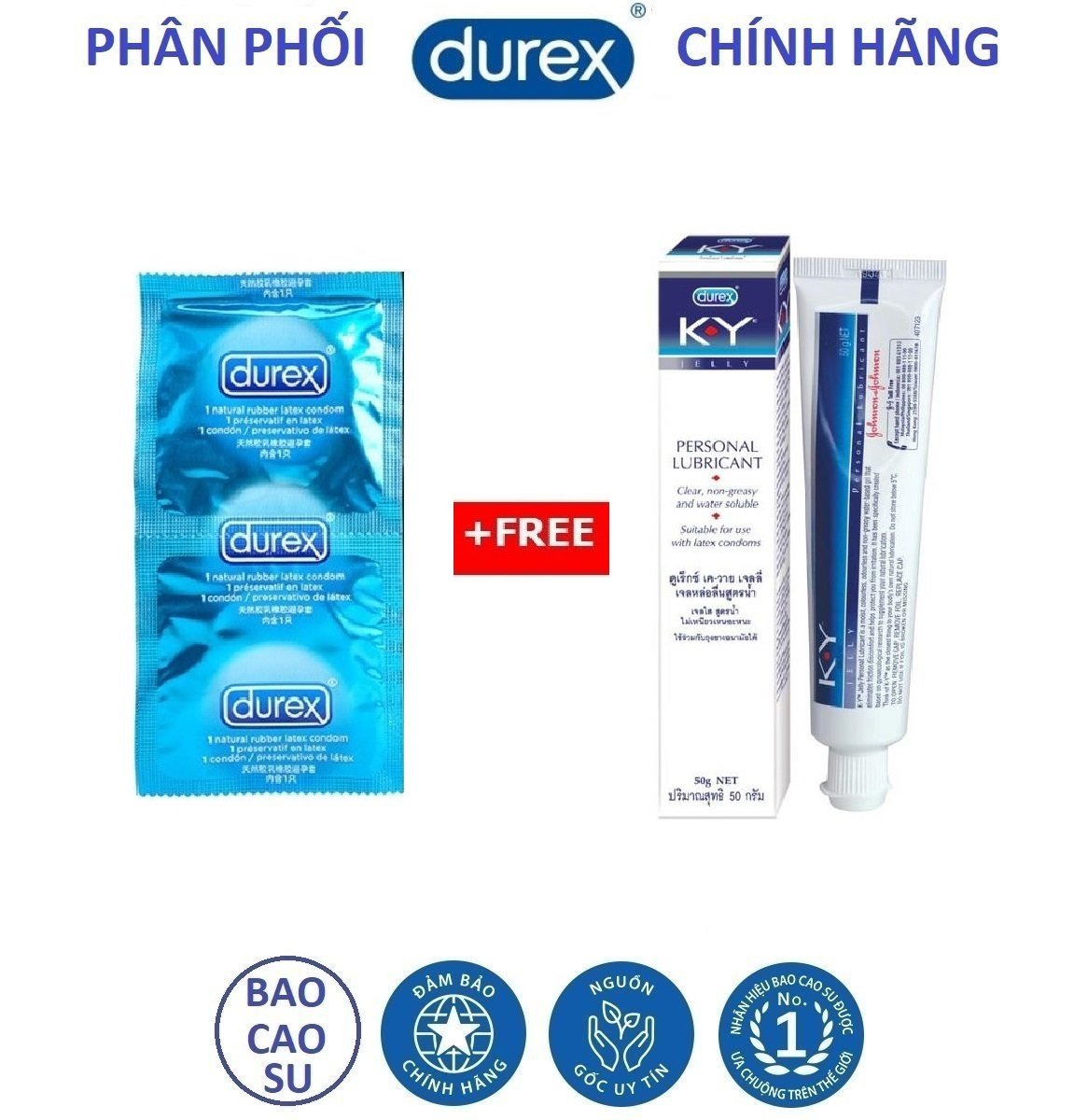 [HCM]Combo 1 gel bôi trơn Durex Ky 50g kèm 2 bao  cao su Durex Kingtex size nhỏ  ôm khít