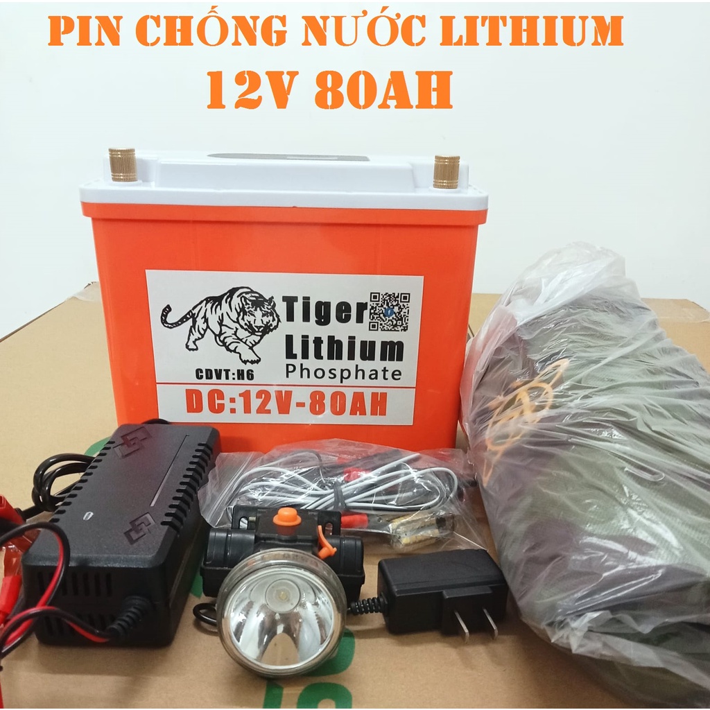 Bình Pin Lithium 80Ah chống nước hoàn toàn tuyệt đối-Pin lithium 12V-80Ah NEW