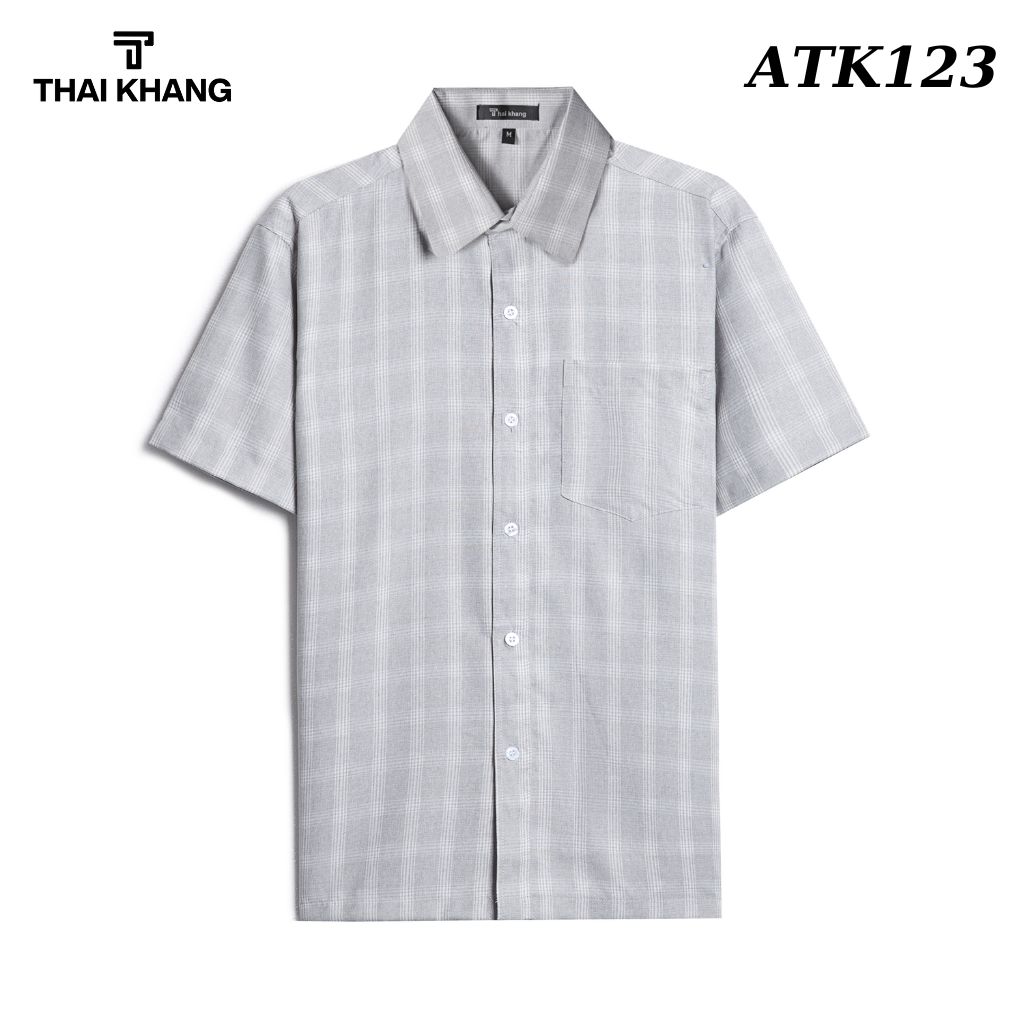 Áo sơ mi đũi nam tay ngắn trung niên THÁI KHANG siêu mát form rộng cho người lớn tuổi caro ATK12